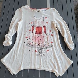 Girls Disney Cream and Black Birthday Cake Graphic Top Size Med Large